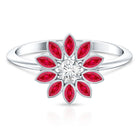 Lab Grown Diamond and Ruby Flower Cocktail Ring with Certificate Lab - ( EF-VS ) - Rosec Jewels