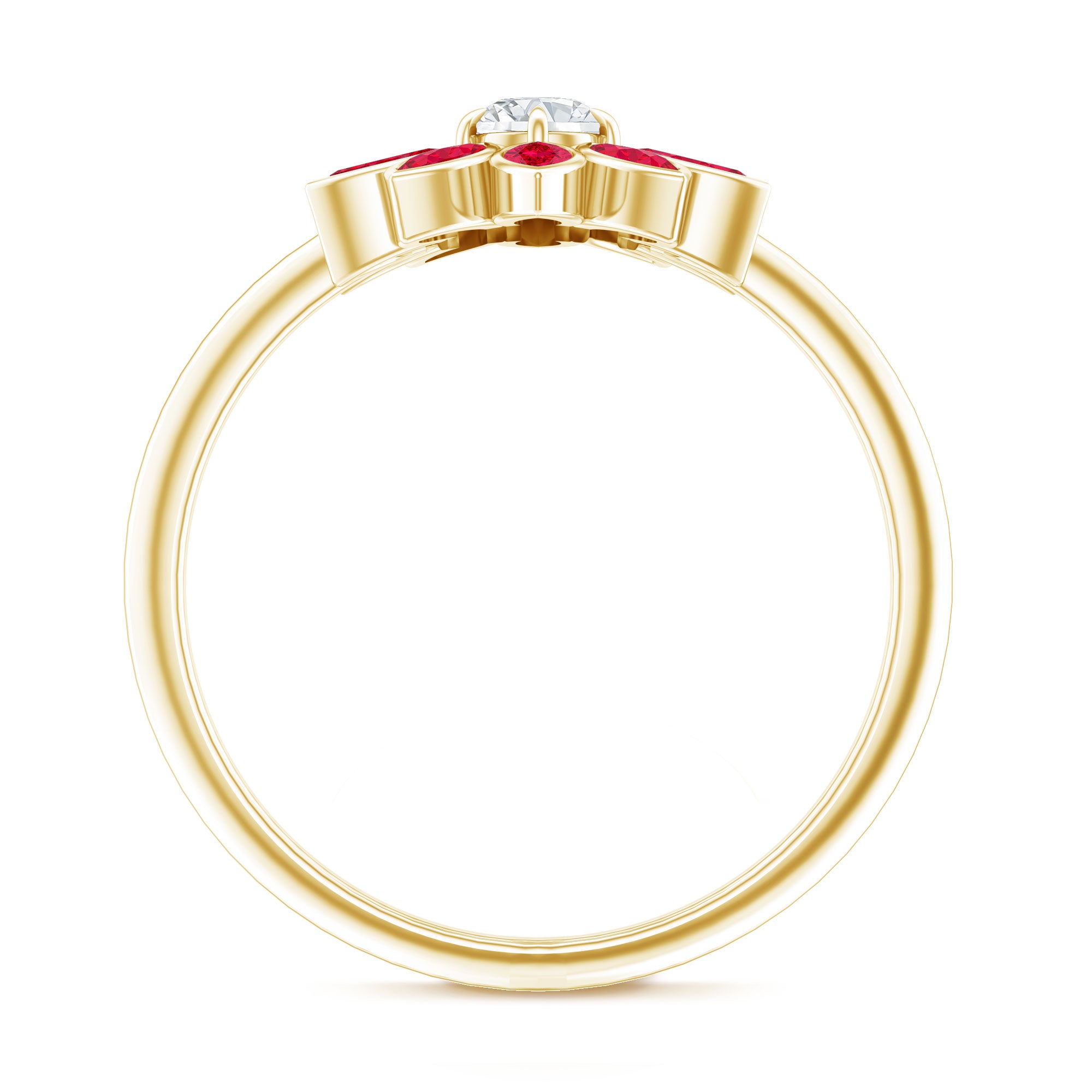 Lab Grown Diamond and Ruby Flower Cocktail Ring with Certificate Lab - ( EF-VS ) - Rosec Jewels