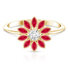 Lab Grown Diamond and Ruby Flower Cocktail Ring with Certificate Lab - ( EF-VS ) - Rosec Jewels