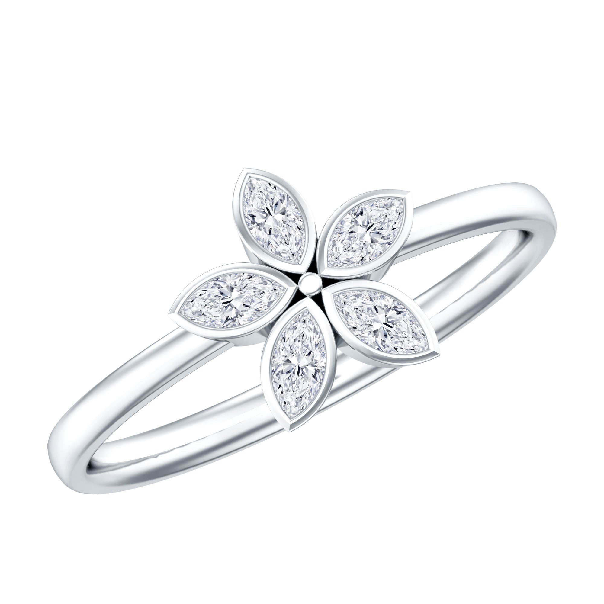 Marquise Cut Lab Grown Diamond Flower Promise Ring for Women Lab - ( EF-VS ) - Rosec Jewels