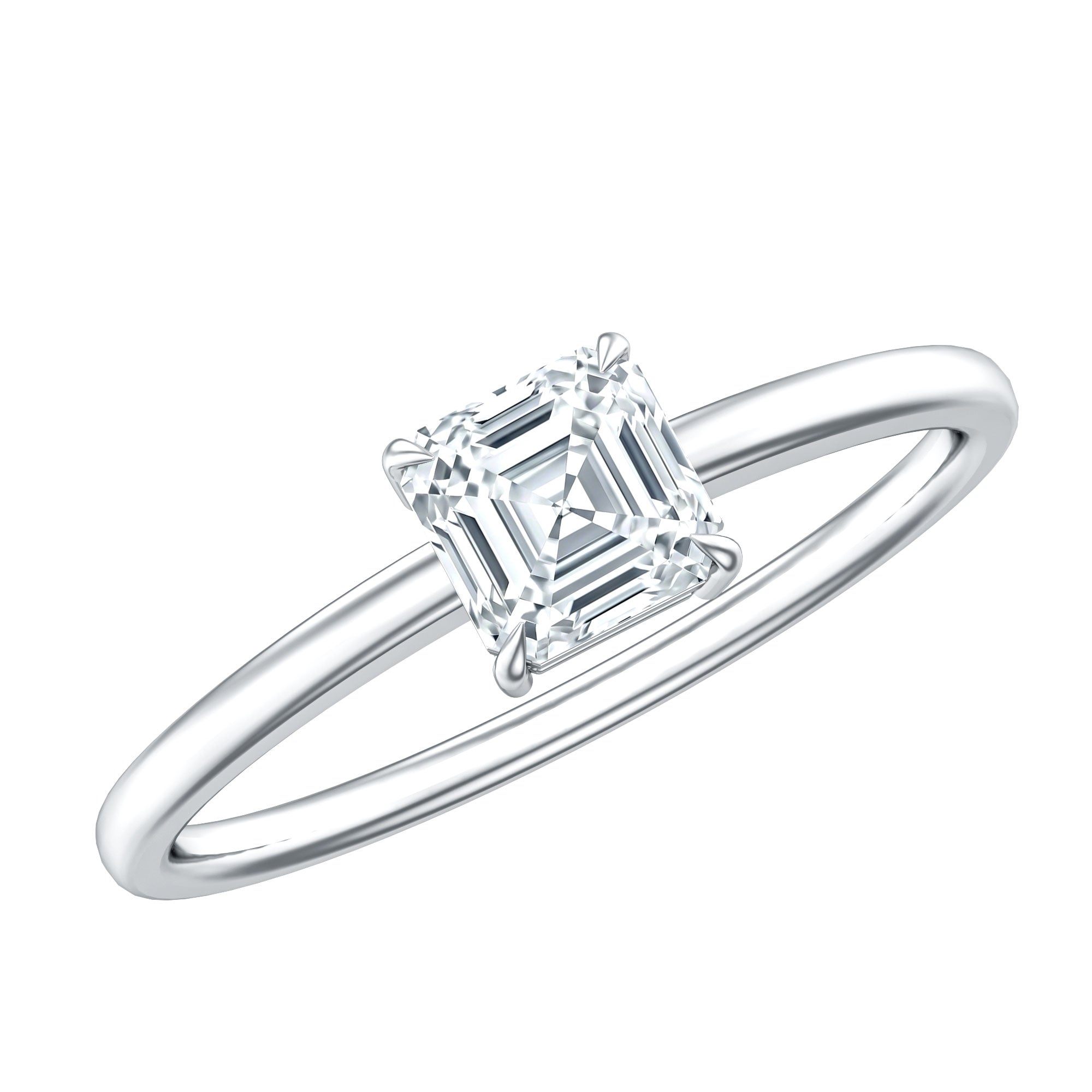 5MM Asscher Cut Lab Grown Diamond Solitaire Promise Ring Lab - ( EF-VS ) - Rosec Jewels