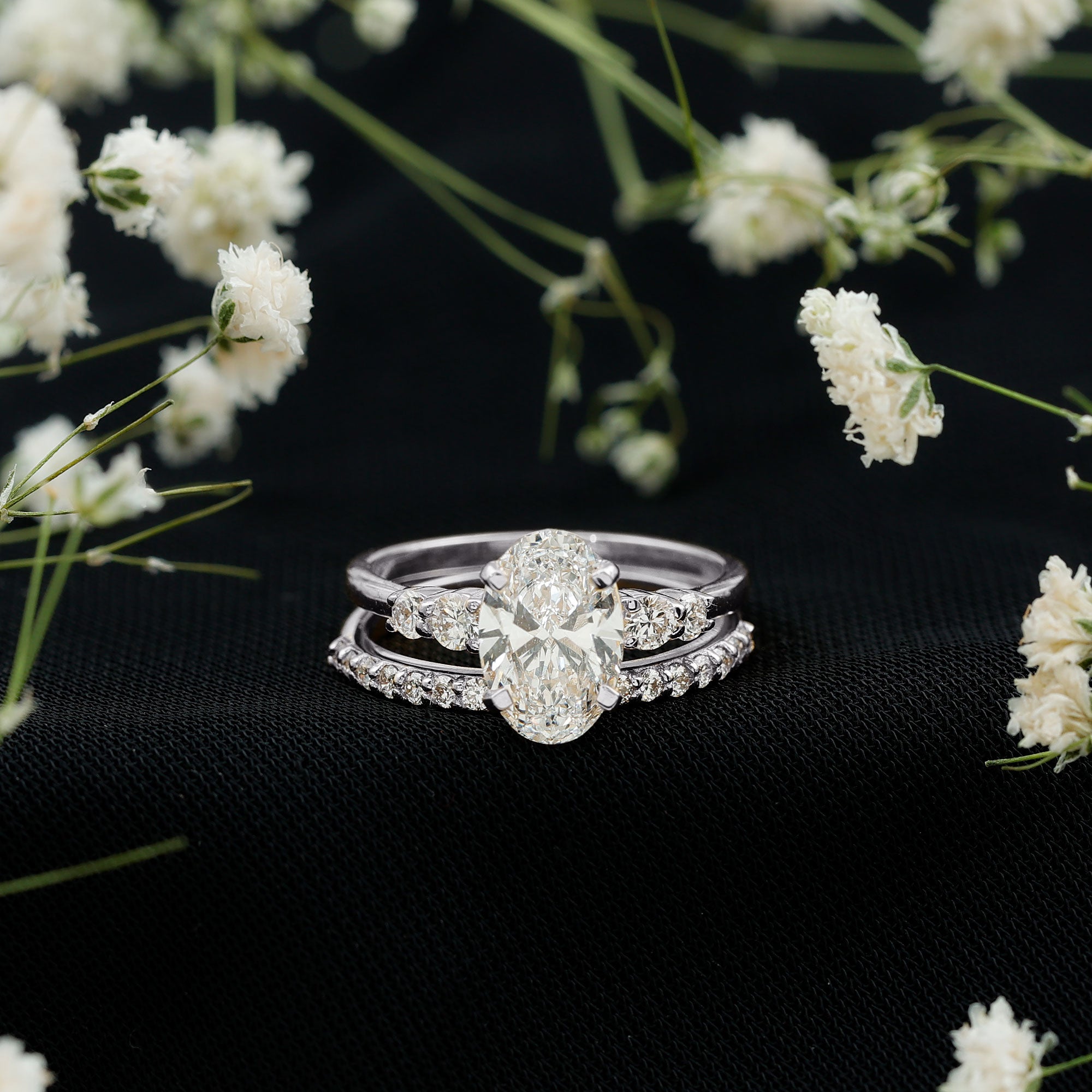 2 Carat Oval Shape Lab Diamond Bridal Ring Set with IGI Certificate Lab - ( EF-VS ) - Rosec Jewels