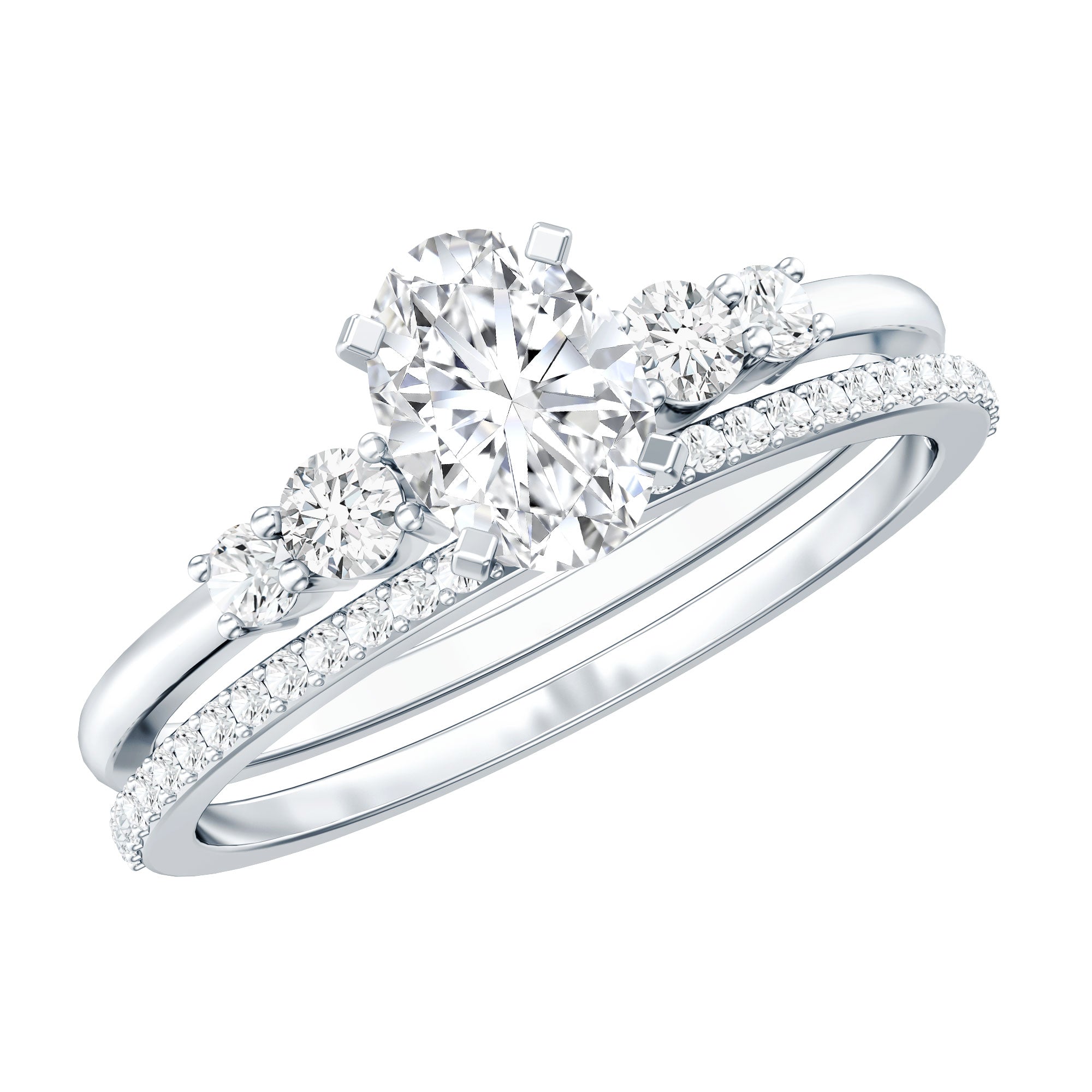 IGI Certified Lab Grown Diamond Engagement Ring with Wedding Band Lab - ( EF-VS ) - Rosec Jewels