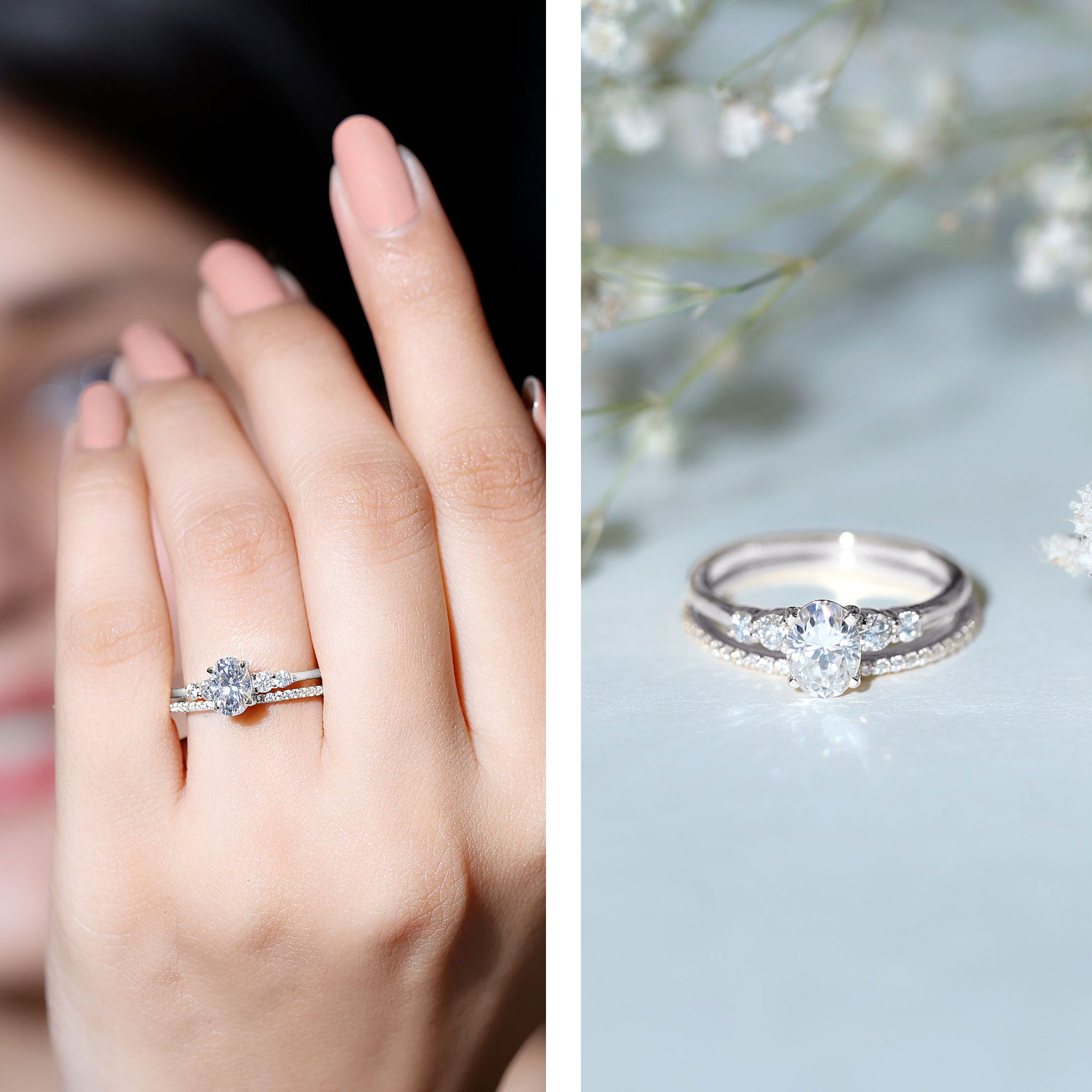 IGI Certified Lab Grown Diamond Engagement Ring with Wedding Band Lab - ( EF-VS ) - Rosec Jewels