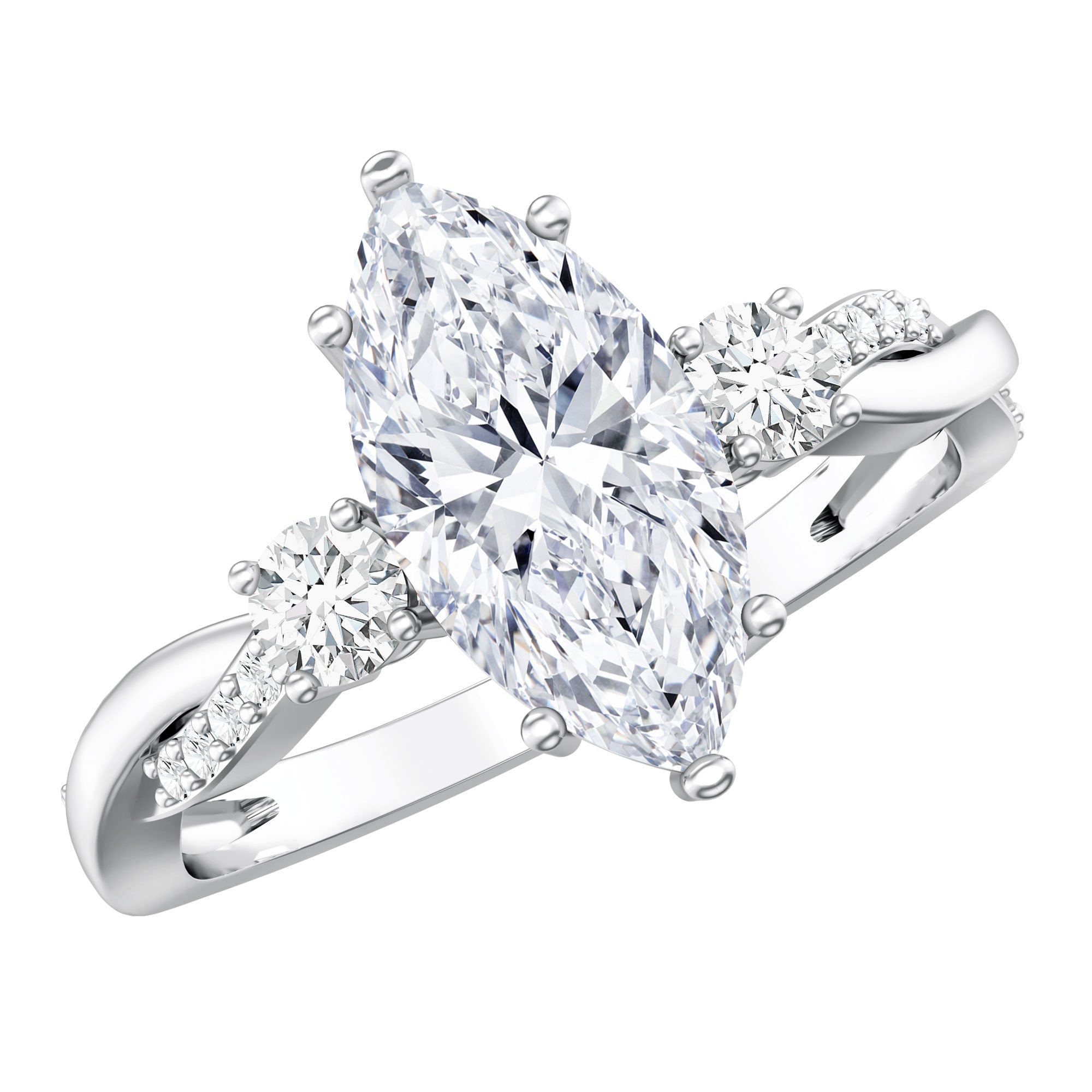 2 Carat Marquise Cut Lab Grown Diamond Crossover Engagement Ring with IGI Certificate Lab - ( EF-VS ) - Rosec Jewels