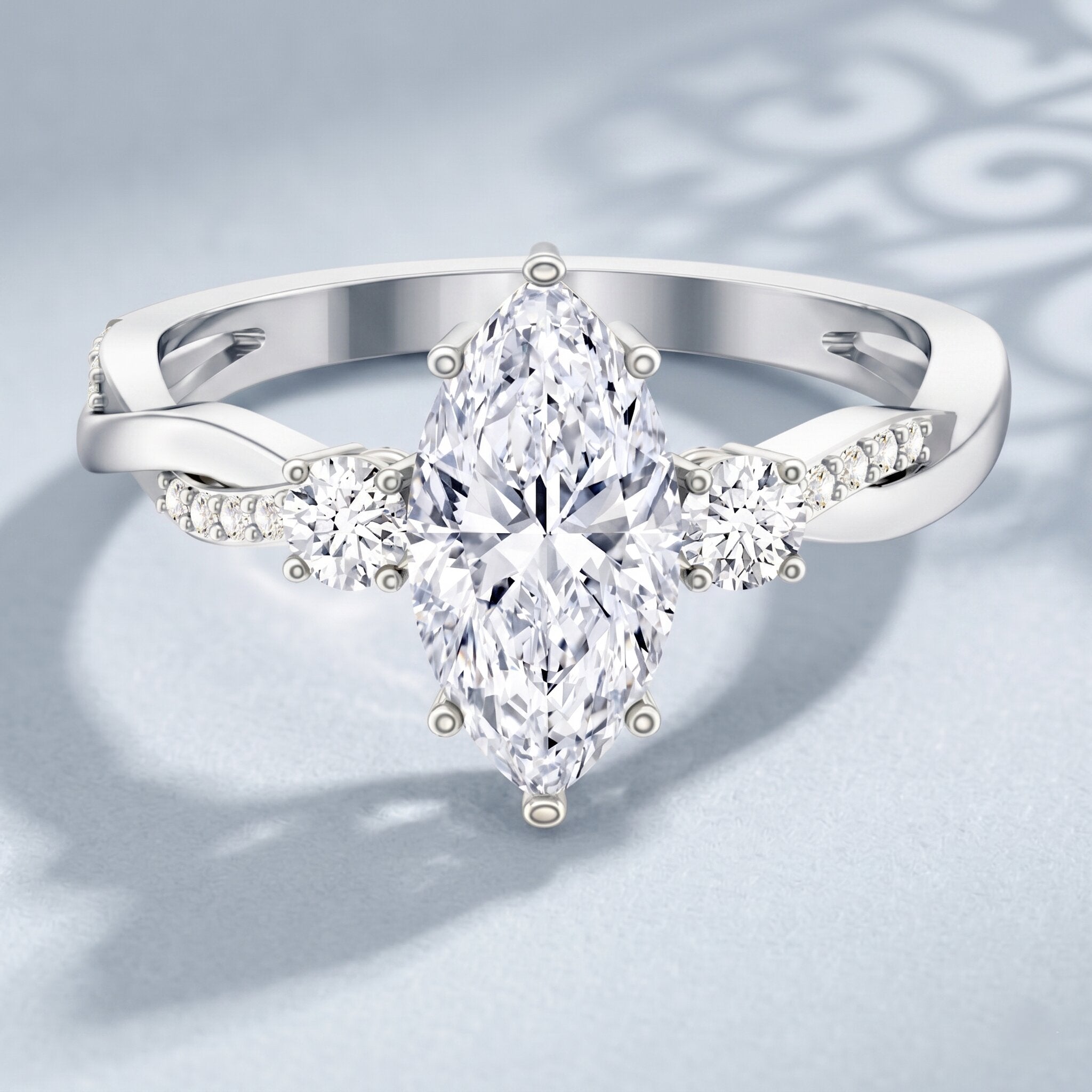 2 Carat Marquise Cut Lab Grown Diamond Crossover Engagement Ring with IGI Certificate Lab - ( EF-VS ) - Rosec Jewels