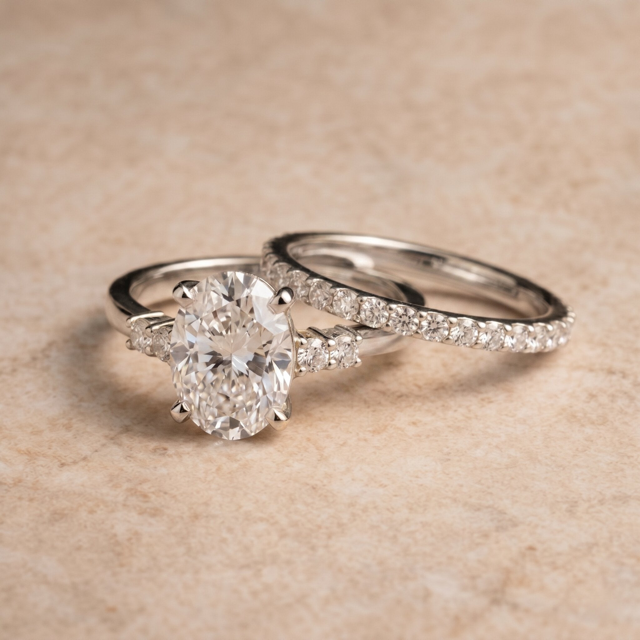4 Carat Oval Wedding Ring Set with IGI Certified Lab Grown Diamond Lab - ( EF-VS ) - Rosec Jewels