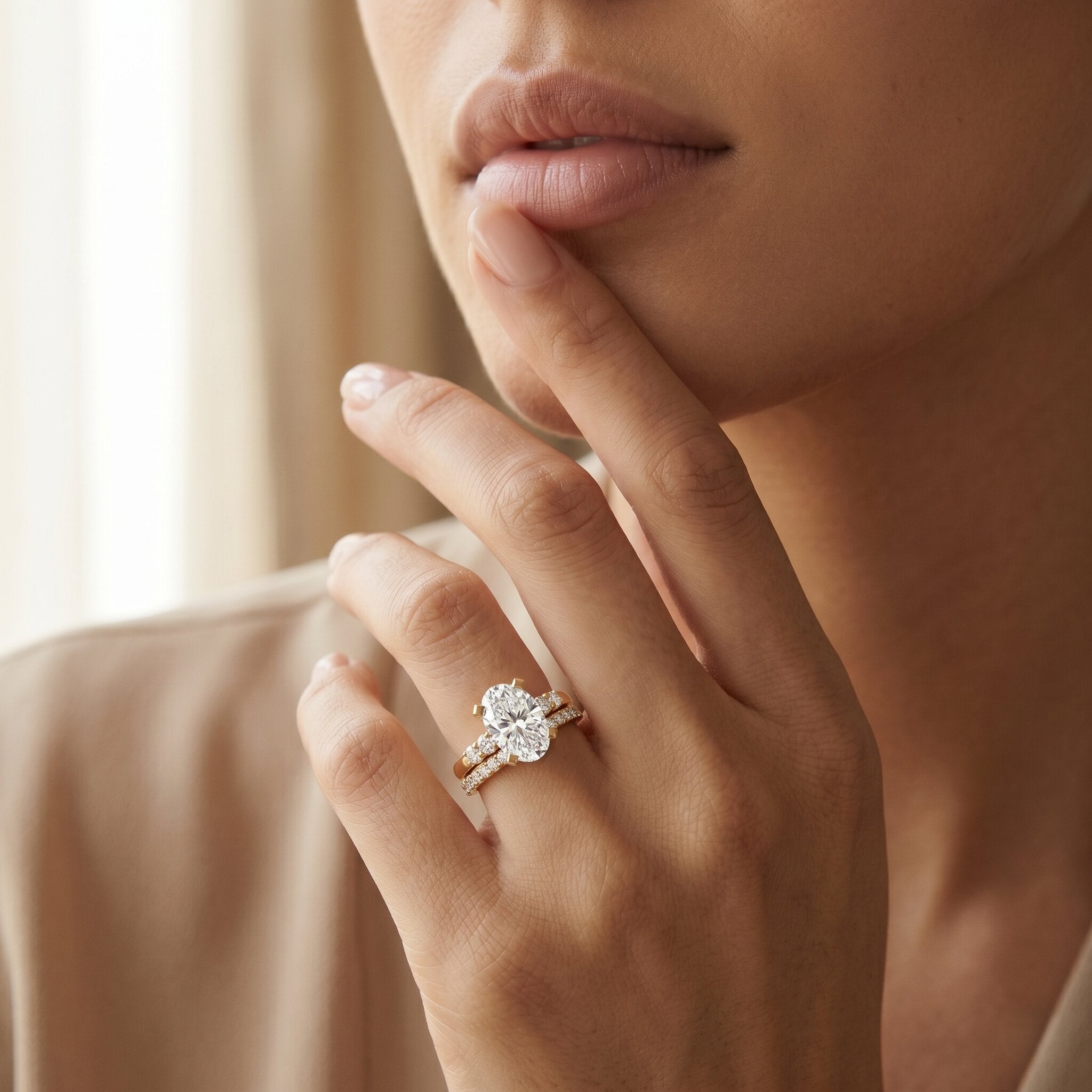 4 Carat Oval Wedding Ring Set with IGI Certified Lab Grown Diamond Lab - ( EF-VS ) - Rosec Jewels