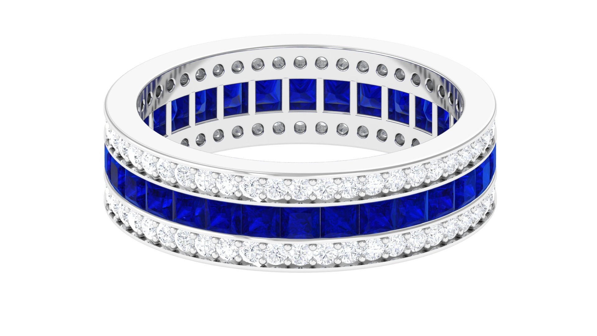 Channel Set Created Blue Sapphire Moissanite Eternity Ring Lab Created Blue Sapphire - ( AAAA ) - Quality - Rosec Jewels