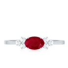 East West Style 0.6 Carat Ruby Oval Promise Ring with Diamond AAA - Rosec Jewels