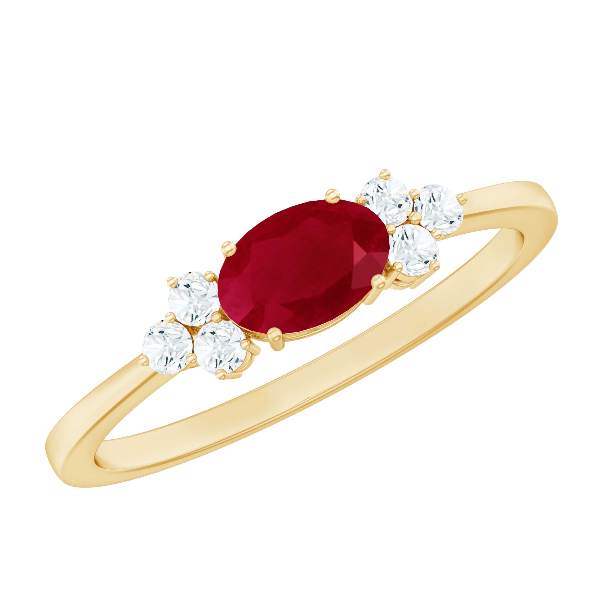 East West Style 0.6 Carat Ruby Oval Promise Ring with Diamond AAA - Rosec Jewels