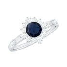 Natural 0.9 Carat Blue Sapphire Engagement Ring with Diamond Halo AAA - Rosec Jewels