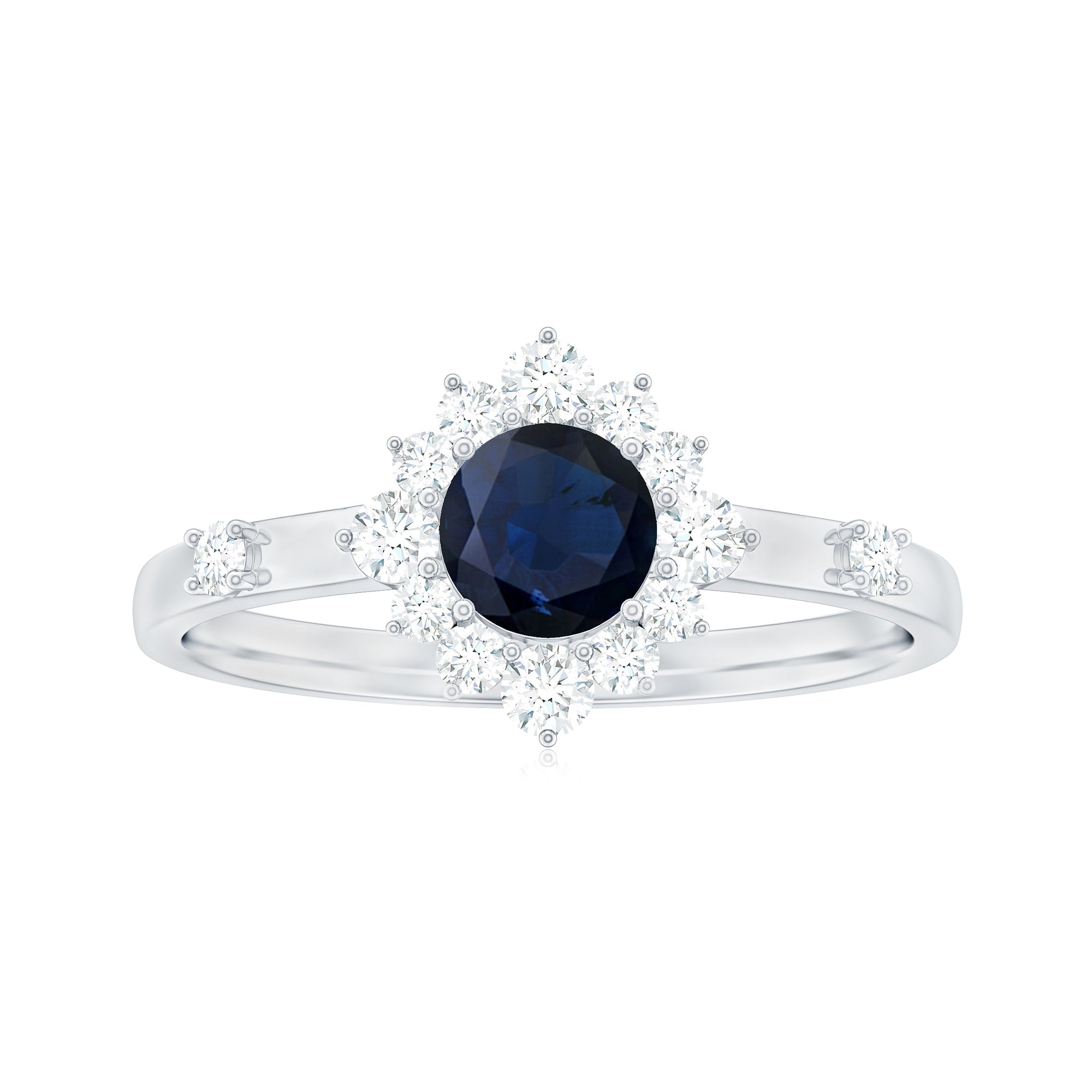 Natural 0.9 Carat Blue Sapphire Engagement Ring with Diamond Halo AAA - Rosec Jewels