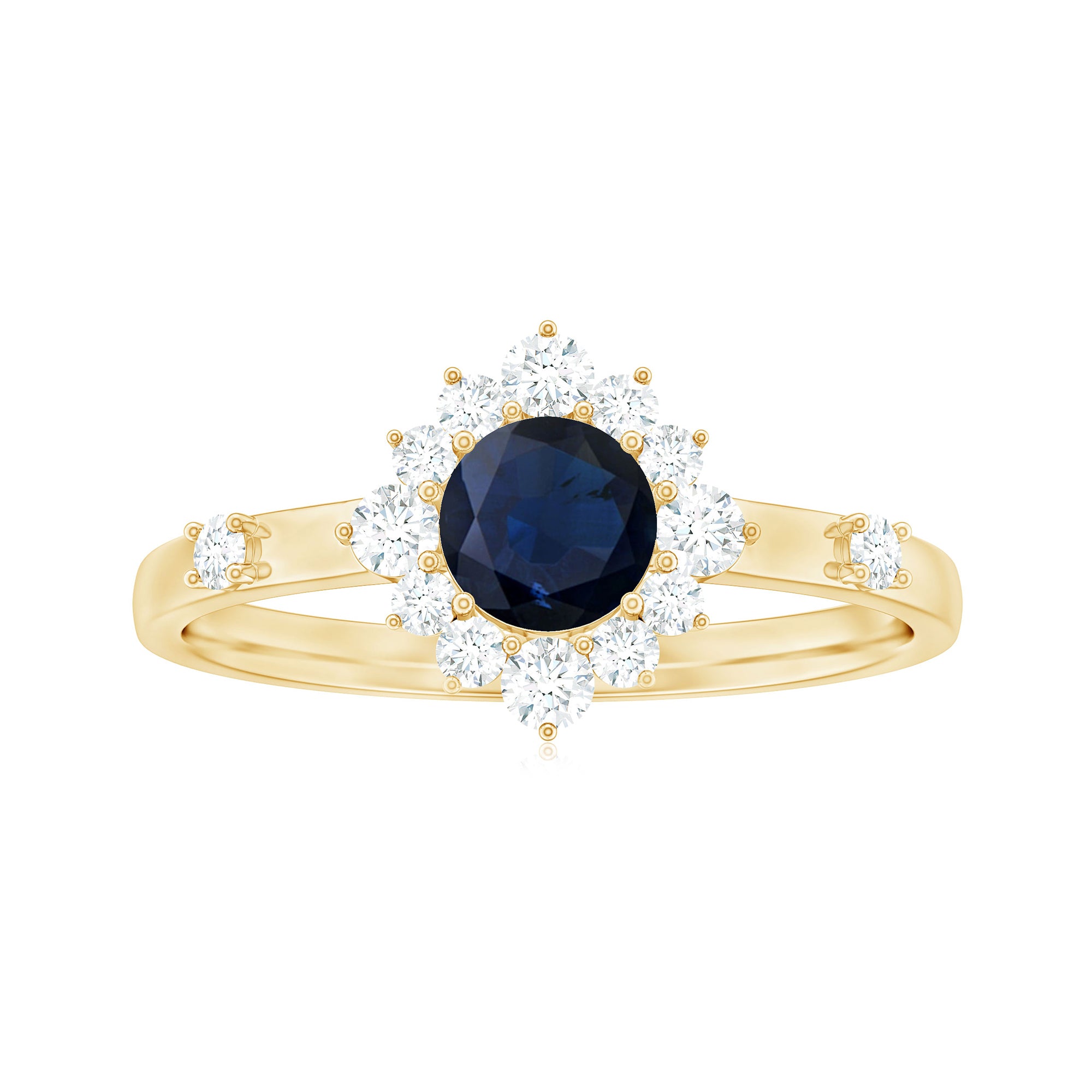 Natural 0.9 Carat Blue Sapphire Engagement Ring with Diamond Halo AAA - Rosec Jewels