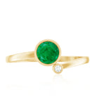 Bezel Set Emerald and Lab Diamond Two Stone Promise Ring AAA - Rosec Jewels