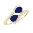 Natural Pear Shape Blue Sapphire 2 Stone Engagement Ring with Diamond AAA - Rosec Jewels