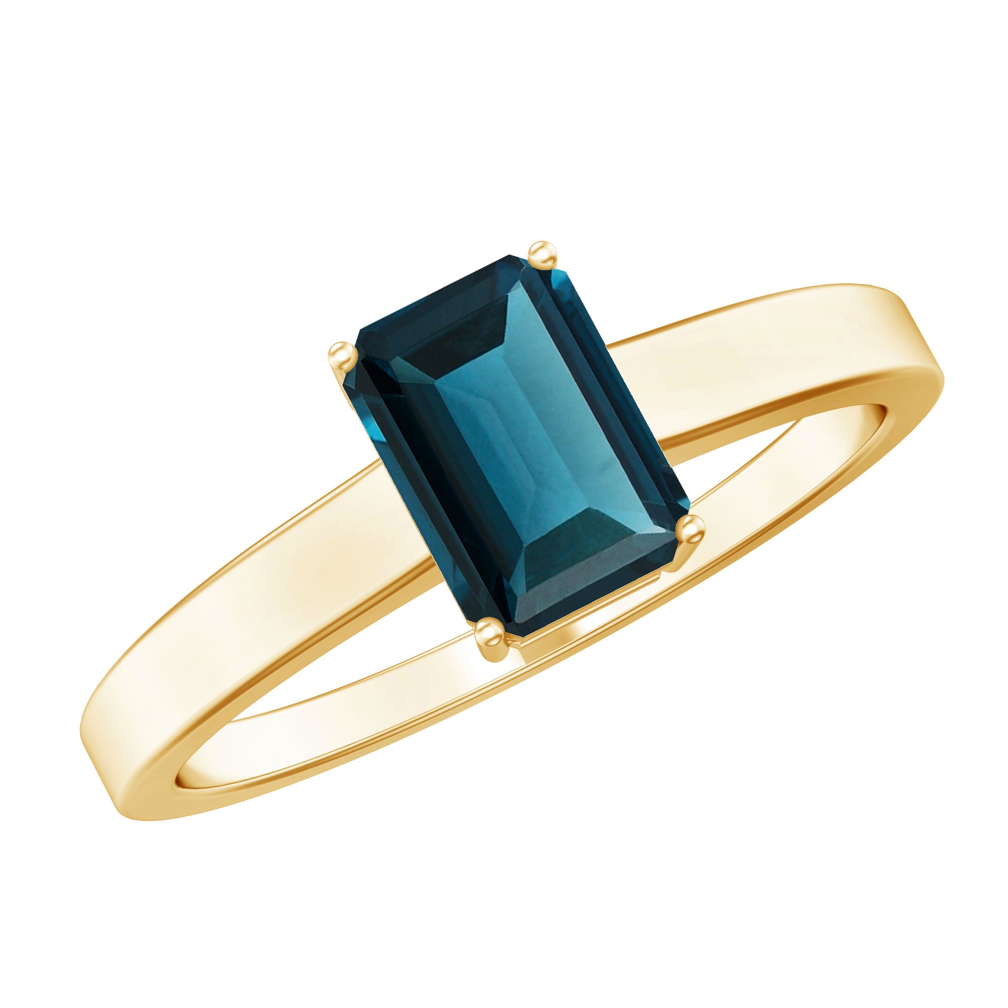 6X8mm Emerald Cut London Blue Topaz Solitaire Ring with Certificate AAA - Rosec Jewels