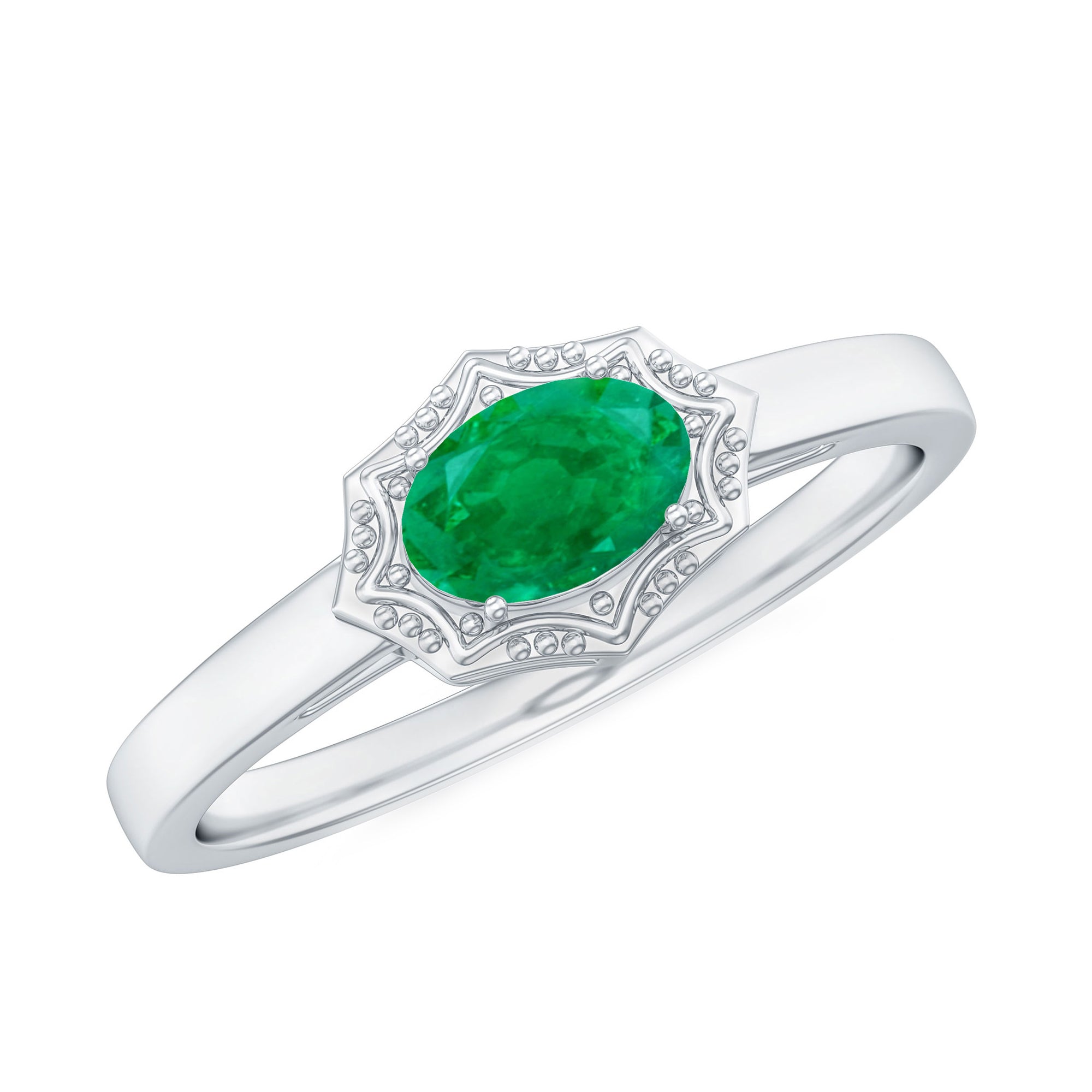 Rosec Jewels-Genuine Emerald Antique Looking Engagement Ring With Certificate