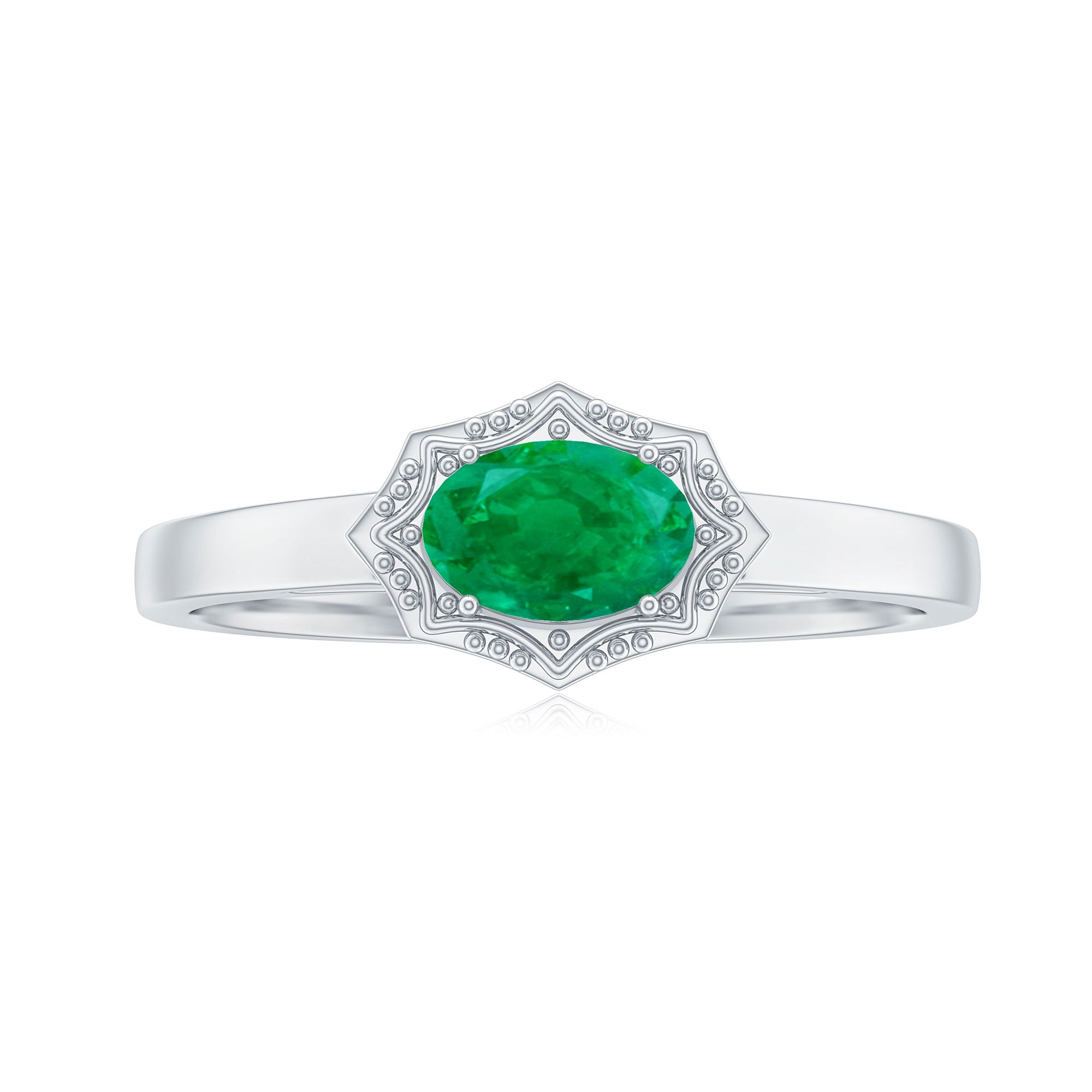 Rosec Jewels-Genuine Emerald Antique Looking Engagement Ring With Certificate