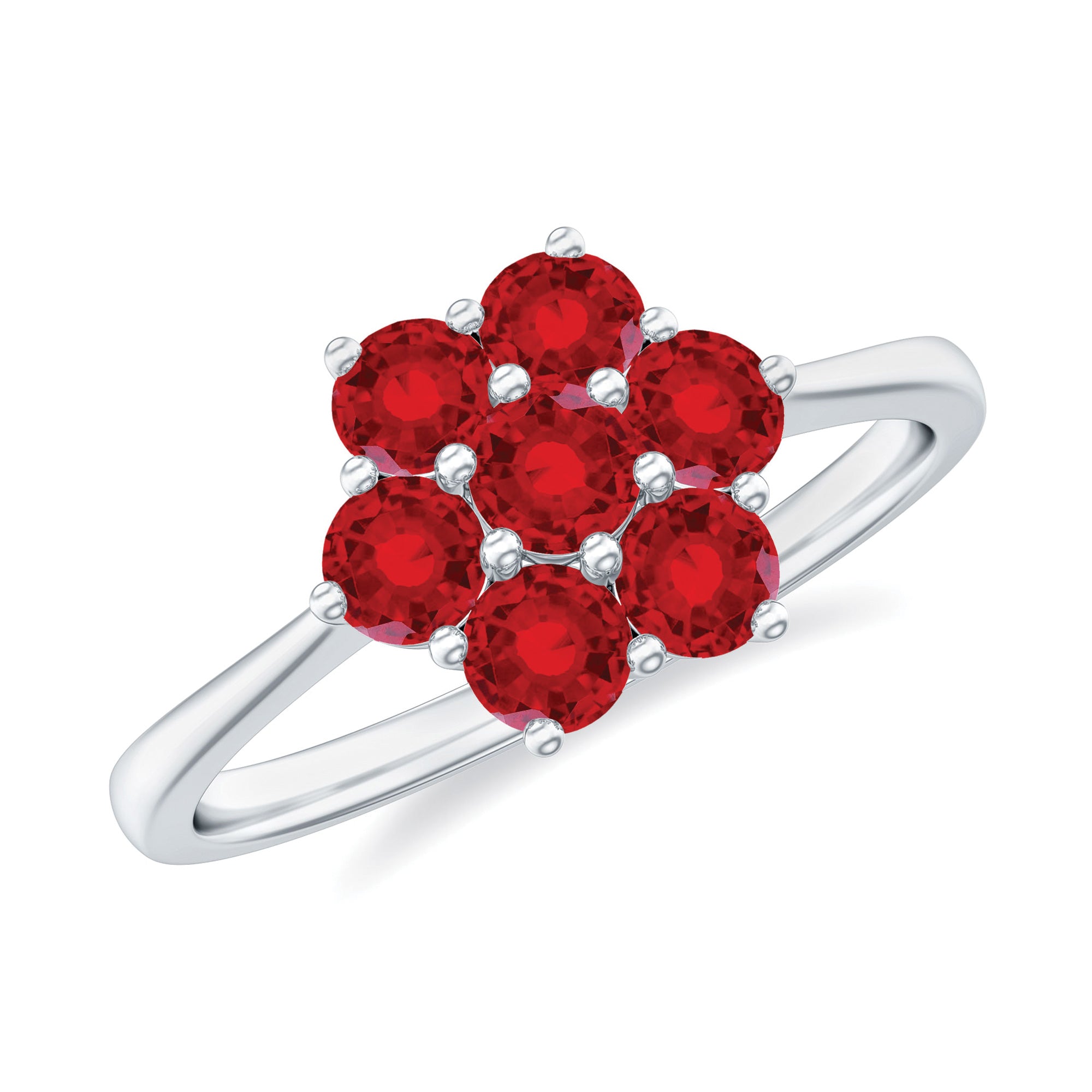 1 CT Created Ruby Cluster Flower Ring in Gold Lab Created Ruby - ( AAAA ) - Quality - Rosec Jewels