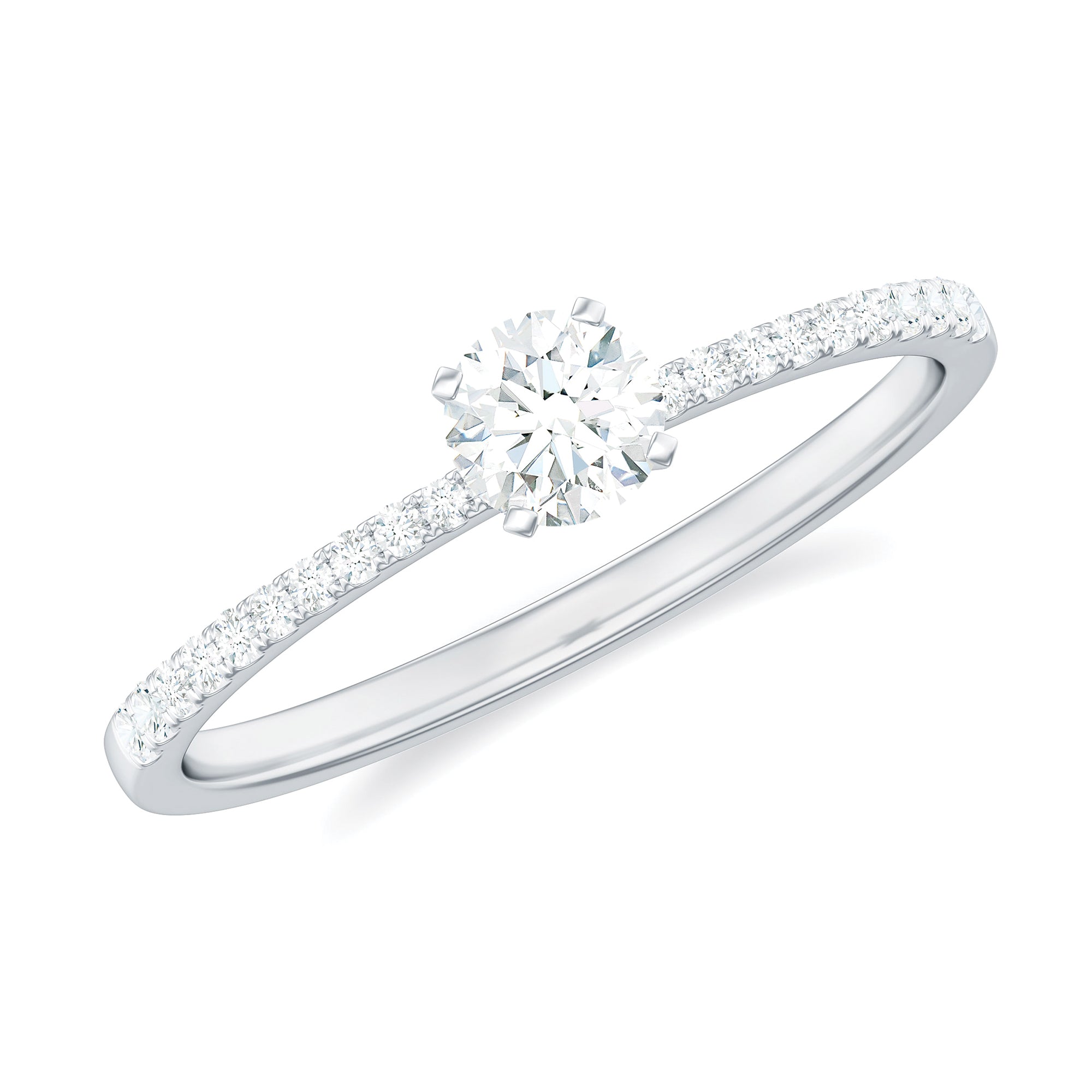 1/2 CT Natural Diamond Solitaire Engagement Ring with Side Stones Diamond - ( HI-SI ) - Color and Clarity - Rosec Jewels