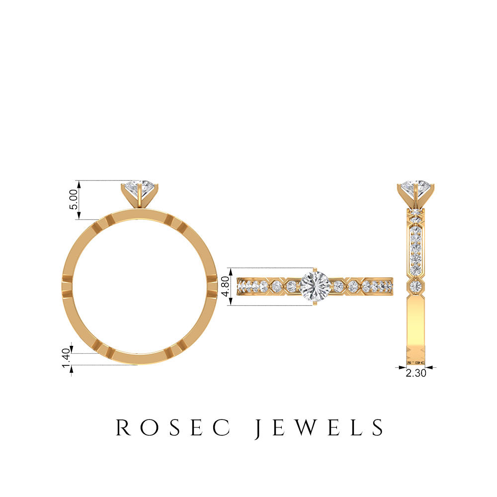 Shimmery Diamond Solitaire Engagement Ring with Side Stone Natural - ( HI-SI ) - Rosec Jewels