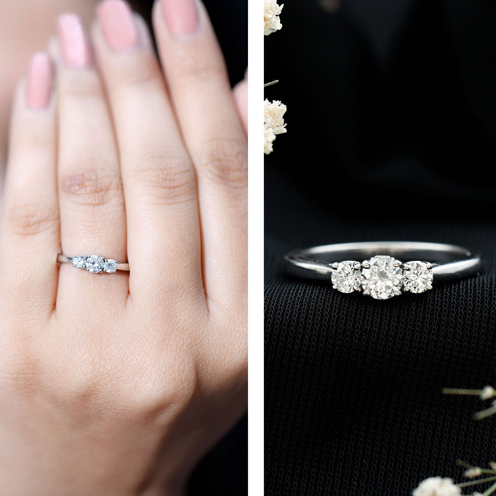 Brilliant Cut Moissanite 3 Stone Promise Ring for Women D-VS1 - Rosec Jewels