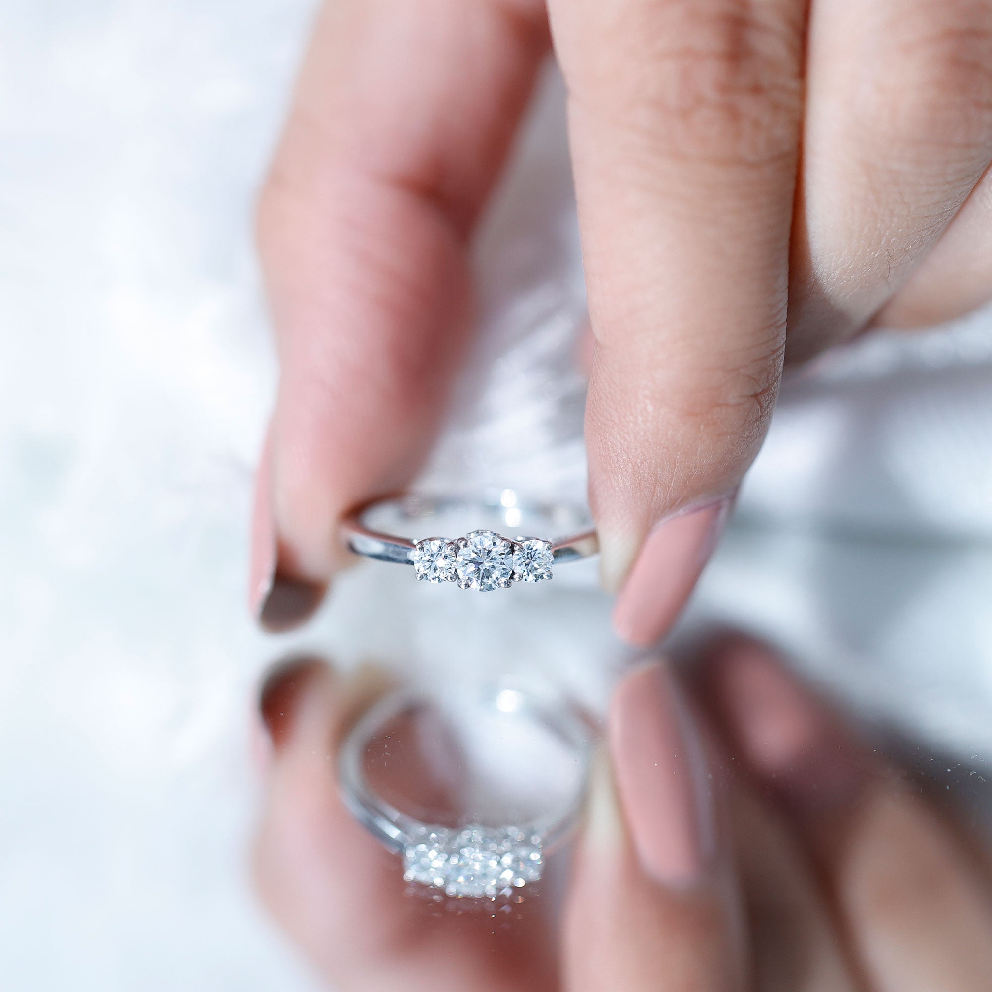 Brilliant Cut Moissanite 3 Stone Promise Ring for Women D-VS1 - Rosec Jewels