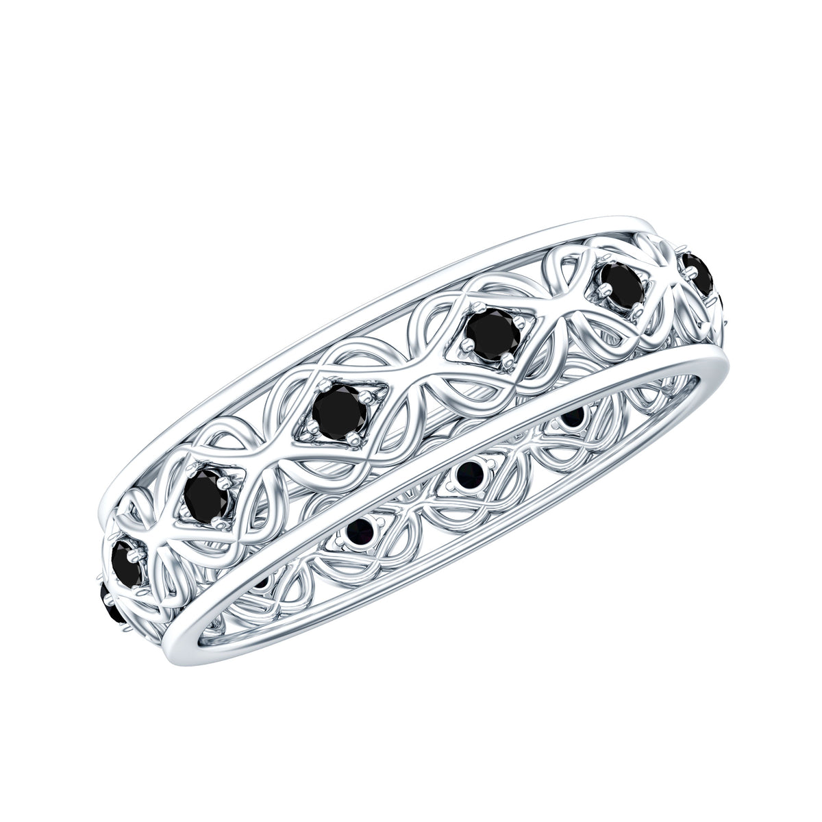 Vintage Inspired Black Spinel Celtic Knot Eternity Band Ring AAA - Rosec Jewels