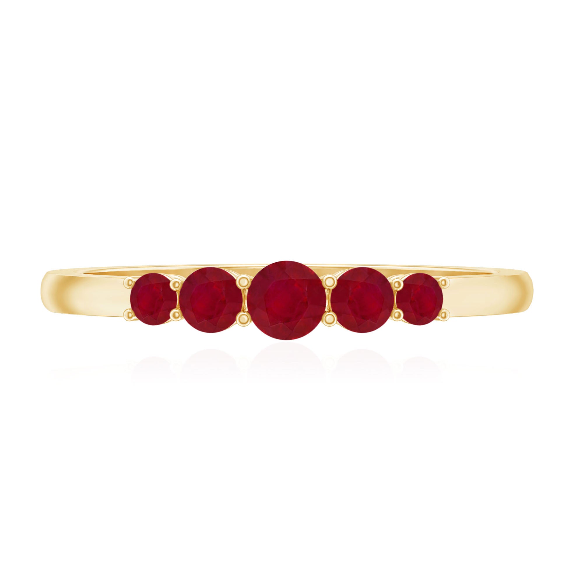Natural July Birthstone Ruby 5 Stone Ring for Promise AAA - Rosec Jewels