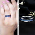 Baguette Shape Lab Created Blue Sapphire Channel Set Eternity Band AAAA - Rosec Jewels