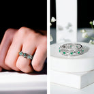 Rosec Jewels-Vintage Looking Lab Grown Emerald Wedding Band for Women