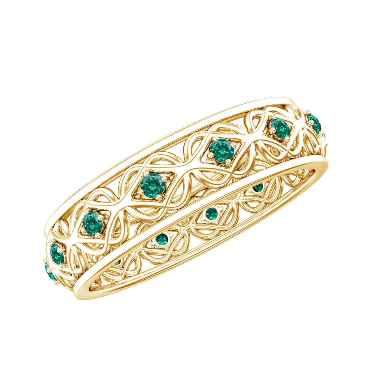 Vintage Looking Lab Grown Emerald Wedding Band for Women AAAA - Rosec Jewels