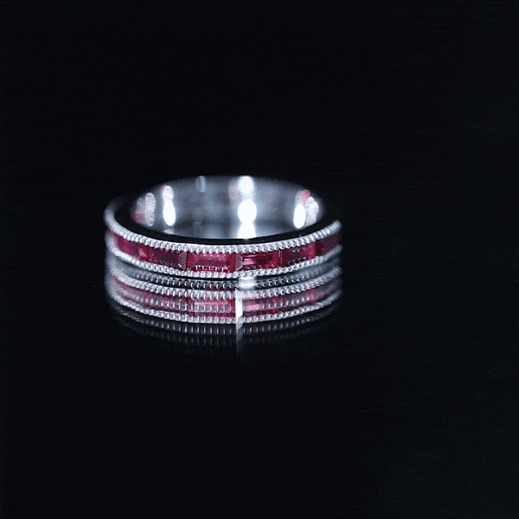 Minimalist Baguette Cut Lab Created Ruby Eternity Ring in Channel Setting AAAA - Rosec Jewels