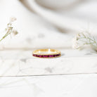 Minimalist Baguette Cut Lab Created Ruby Eternity Ring in Channel Setting AAAA - Rosec Jewels