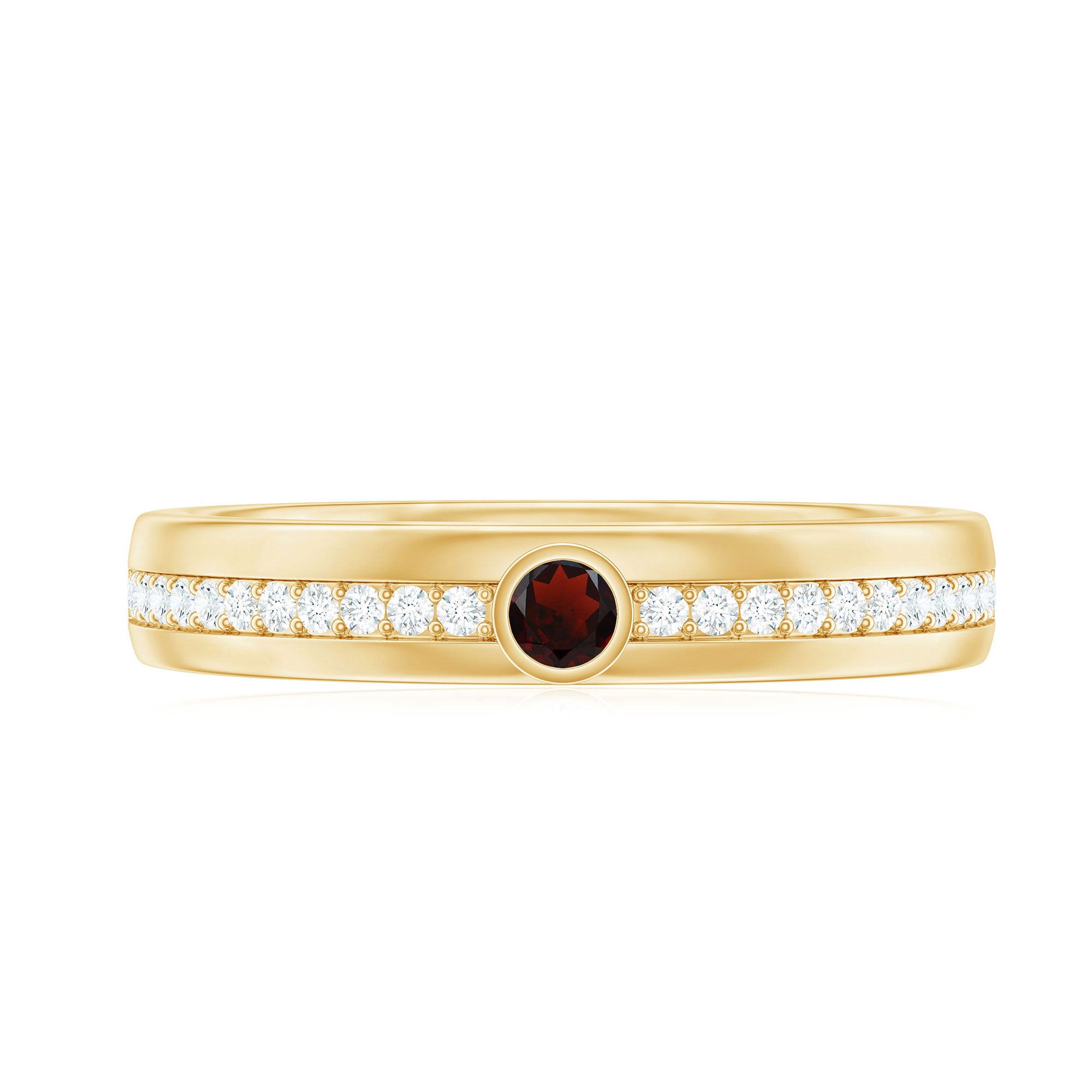 Natural Garnet Diamond Wide Wedding Band AAA - Rosec Jewels