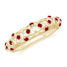Filigree Detailed Ruby Gold Band Ring in Prong Setting Ruby - ( AAA ) - Quality - Rosec Jewels