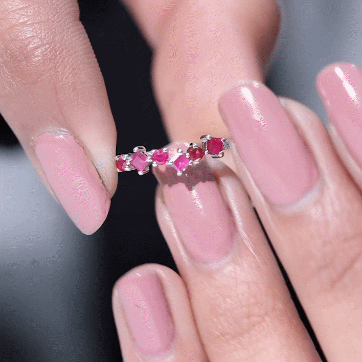 Rosec Jewels-Minimal Ruby Half Eternity Ring with Diamond