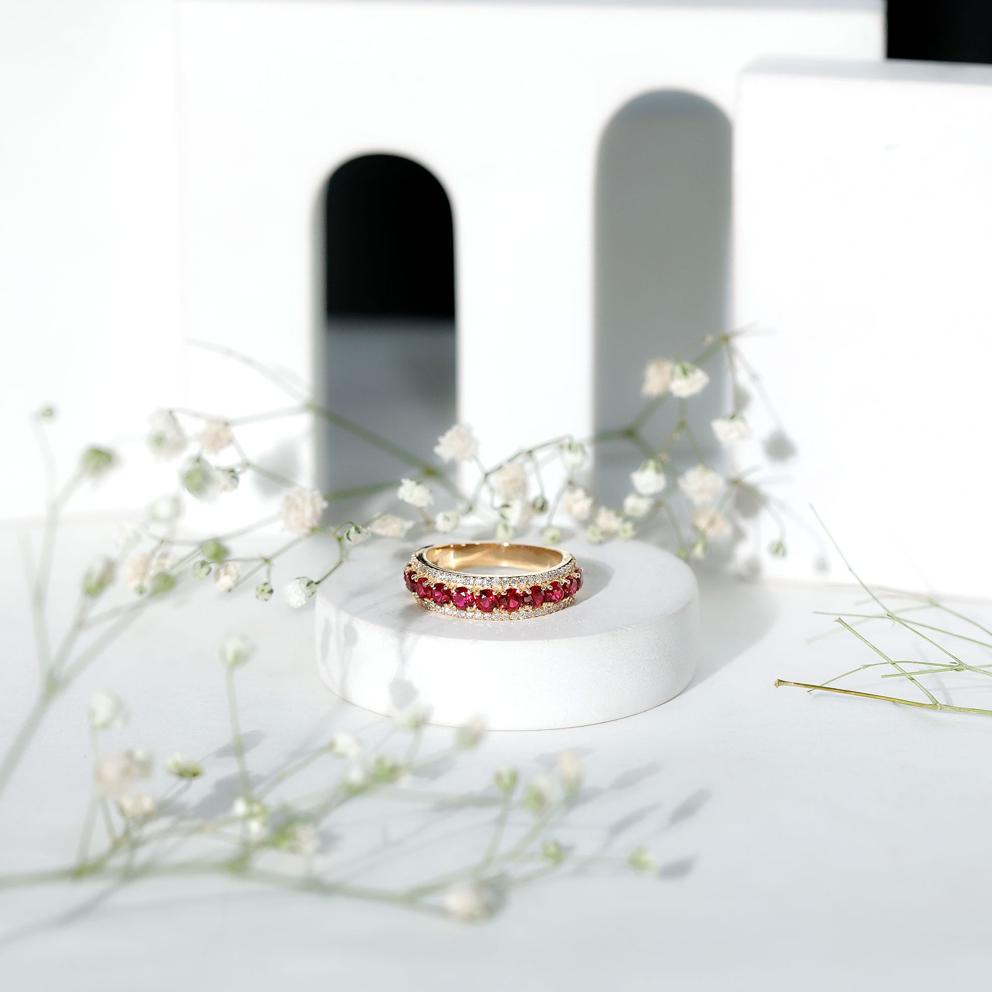 Rosec Jewels-Lab Created Ruby and Diamond Wedding Anniversary Band with Certificate