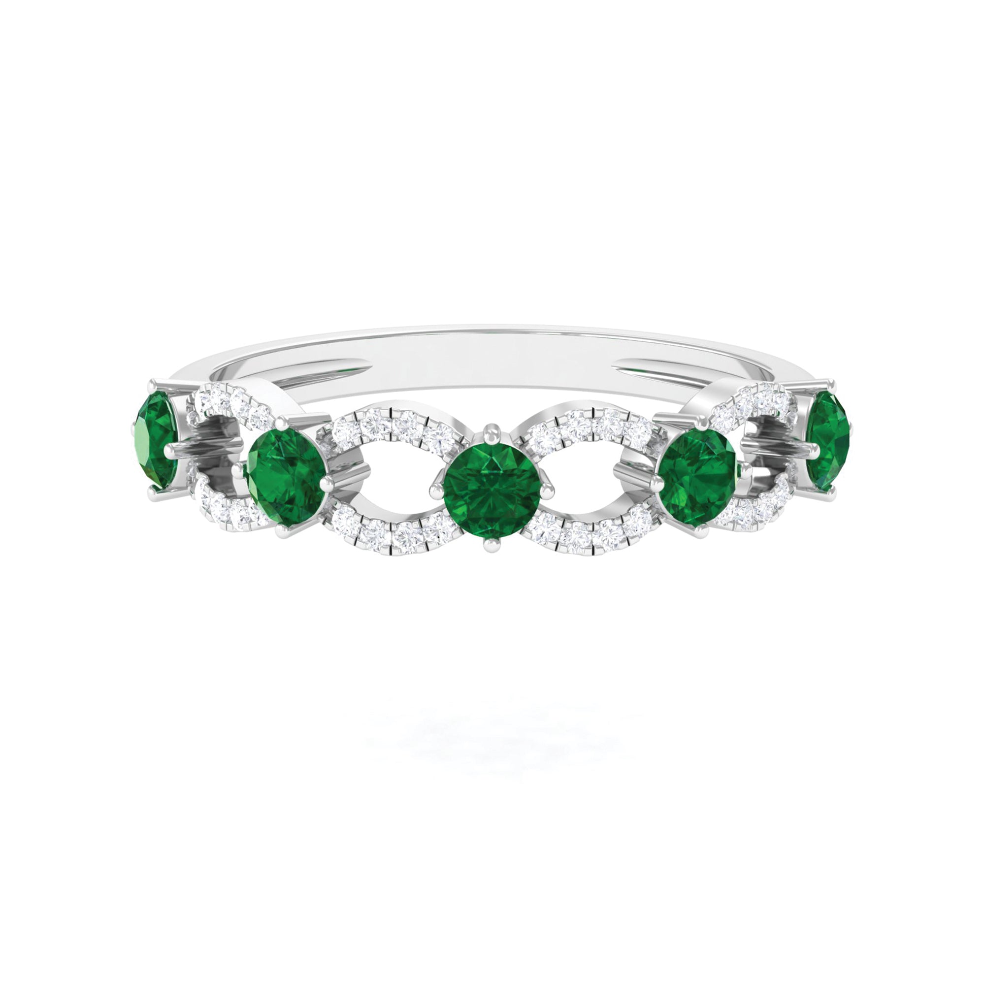 Created Emerald and Diamond Designer Eternity Band Lab Created Emerald - ( AAAA ) - Quality - Rosec Jewels