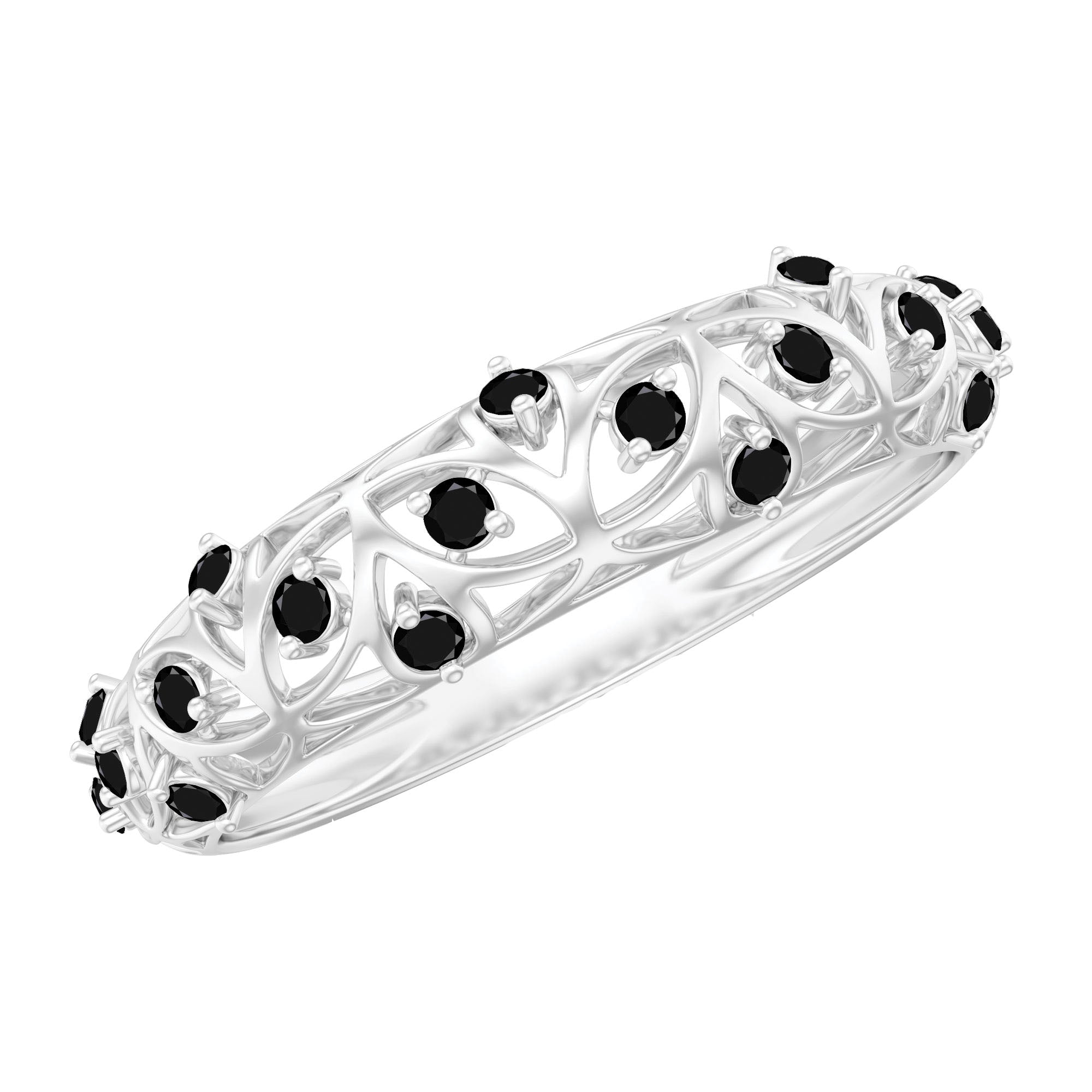 Rosec Jewels-Round Cut Certified Black Onyx Filigree Wedding Band