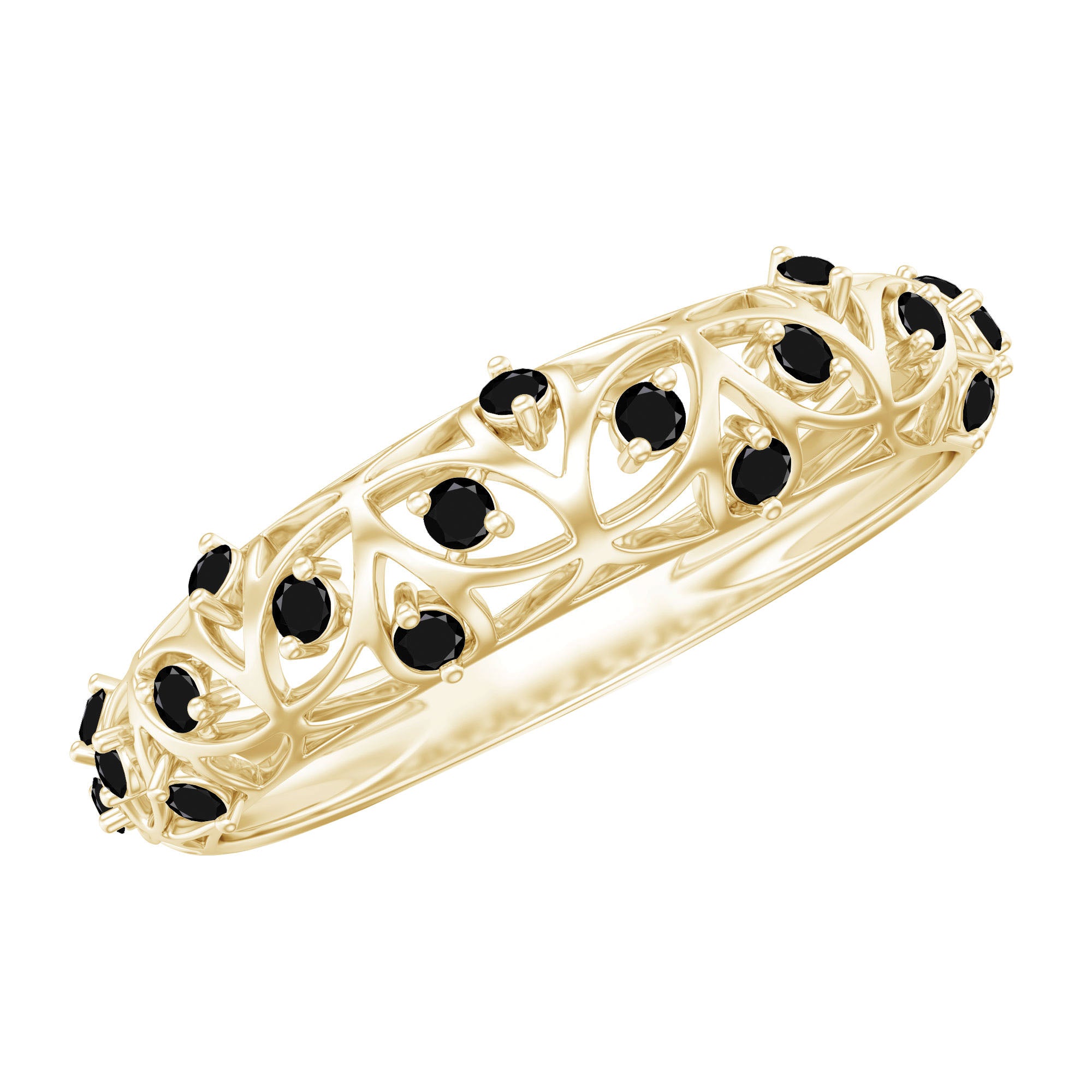 Rosec Jewels-Round Cut Certified Black Onyx Filigree Wedding Band