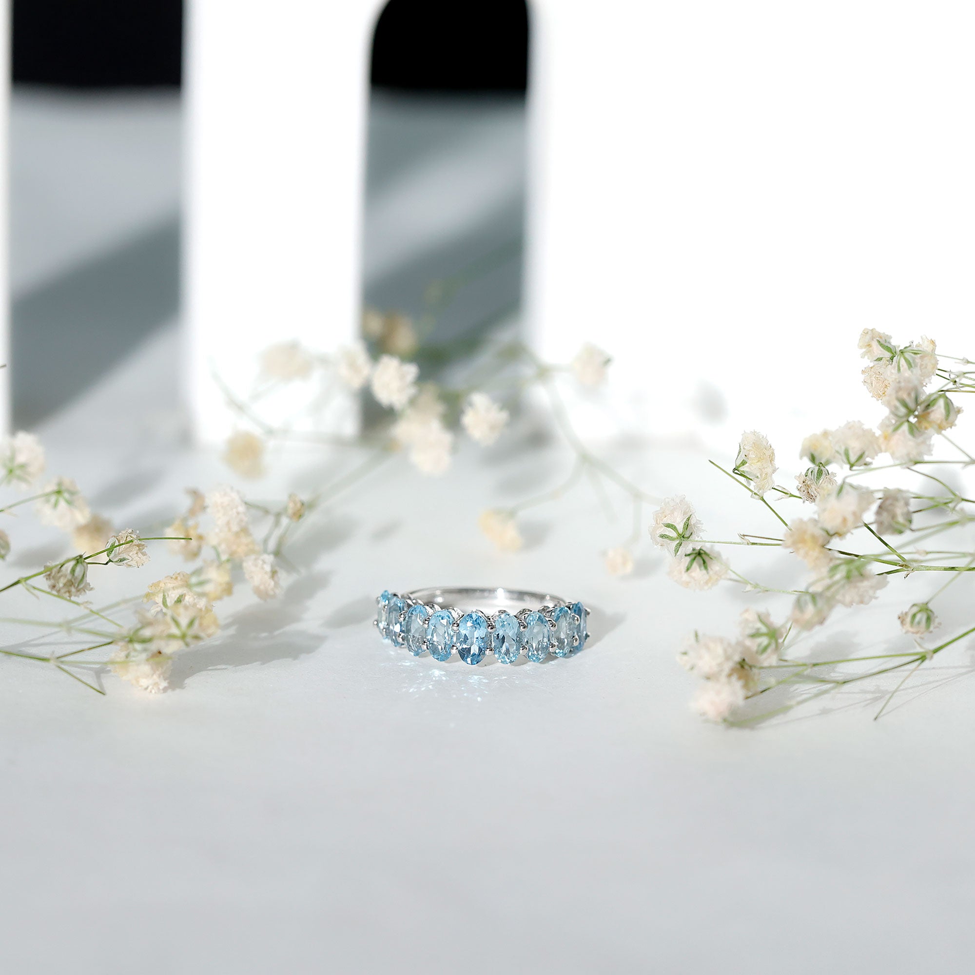 Genuine Oval Cut Aquamarine Half Eternity Ring for Women AAA - Rosec Jewels