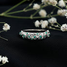 Natural Emerald Filigree Wedding Band for Women AAA - Rosec Jewels