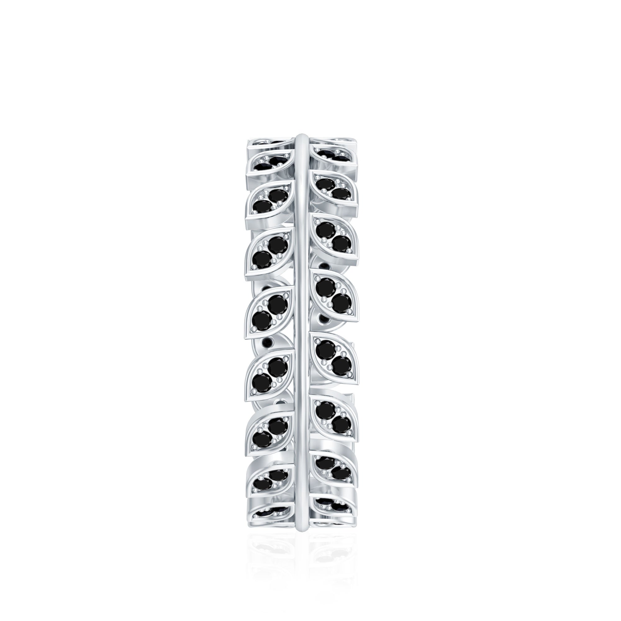 Real Black Onyx Leaf Wedding Band for Women AAA - Rosec Jewels