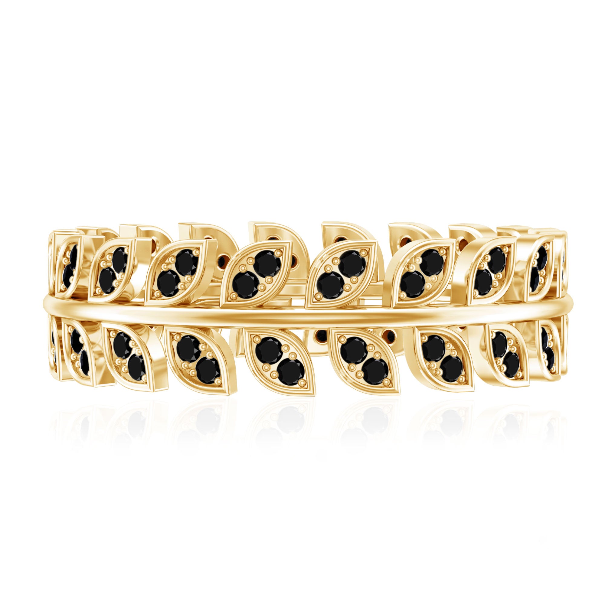 Real Black Onyx Leaf Wedding Band for Women AAA - Rosec Jewels