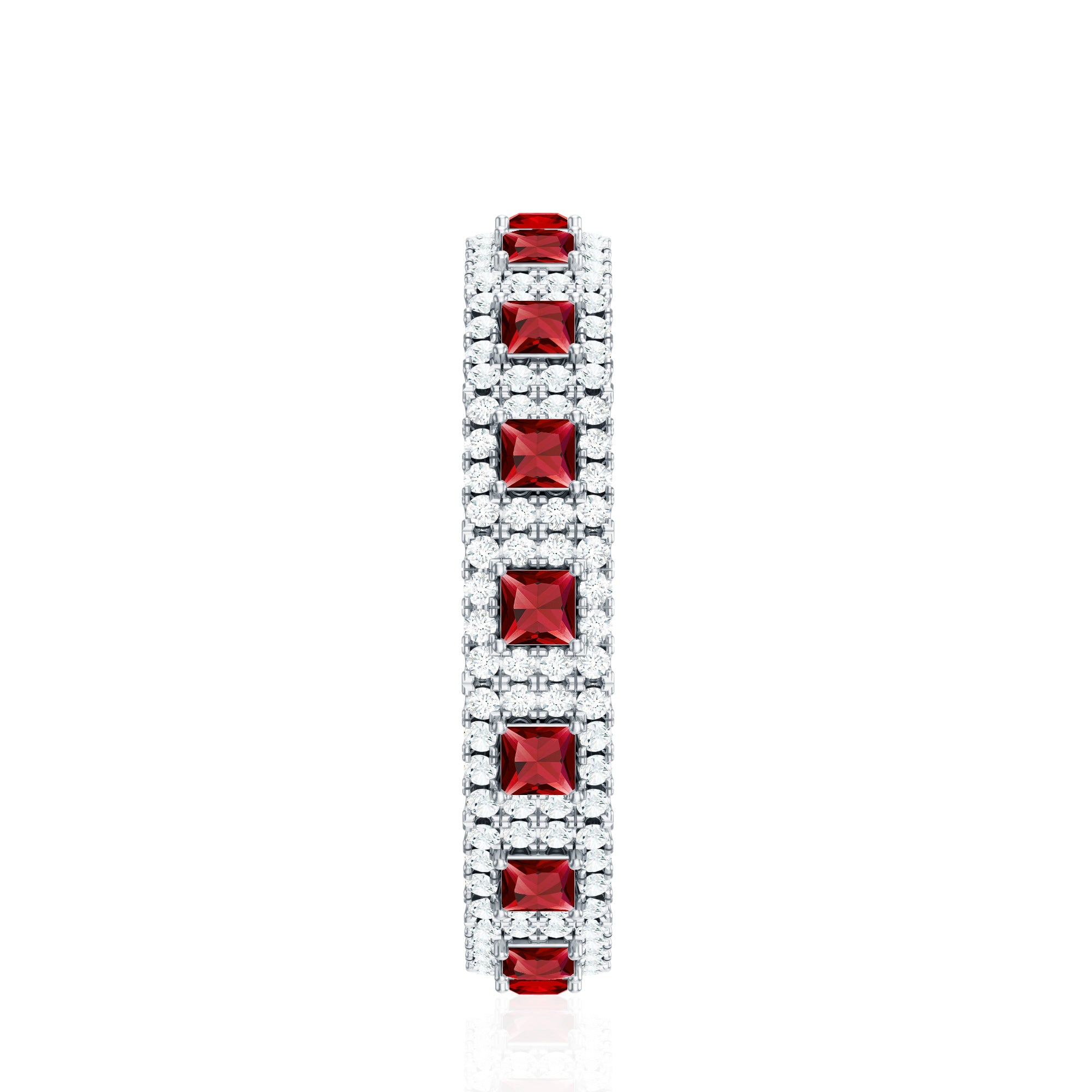 1.75 CT Princess Cut Created Ruby Wedding Band Ring with Diamond Accent AAAA - Rosec Jewels