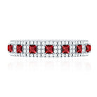 1.75 CT Princess Cut Created Ruby Wedding Band Ring with Diamond Accent AAAA - Rosec Jewels