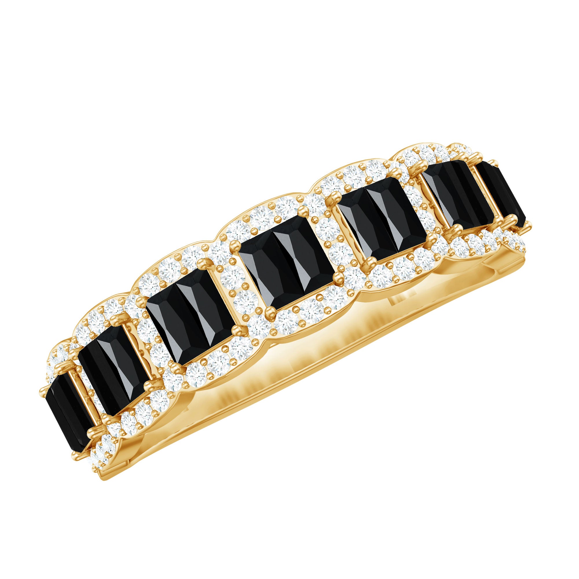 Rosec Jewels-Baguette Cut Lab Grown Black and White Diamond Half Eternity Band