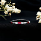 Rosec Jewels-3/4 CT Baguette Cut Lab Grown Ruby Stackable Ring with Diamond